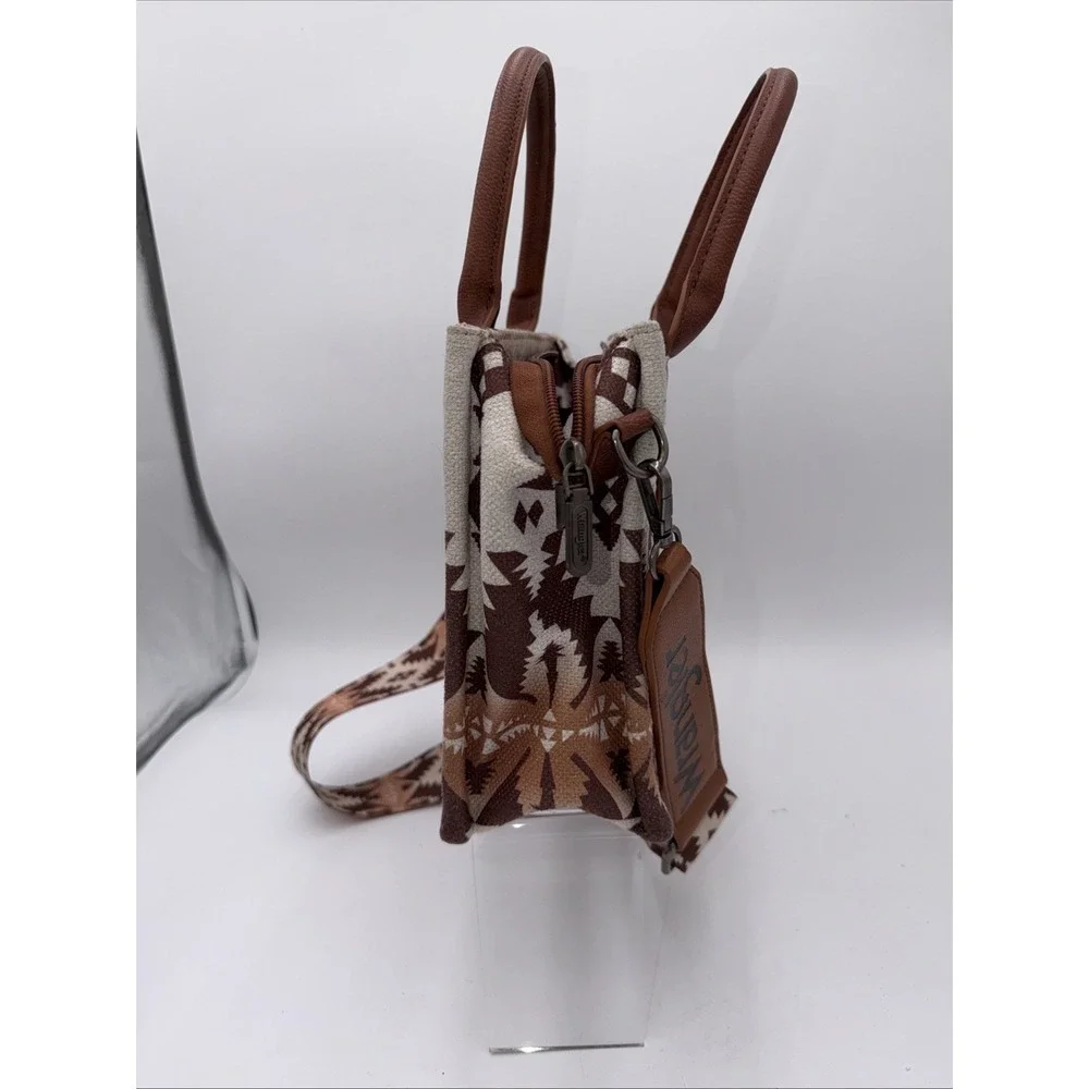 Wrangler Western Aztec Pattern Tote Bag Brown Beige Top Handle & Strap Women - Picture 4 of 16